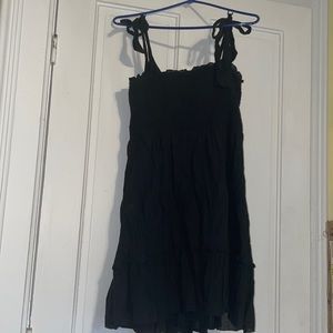 Black Aerie tie bow strap sun dress with smocking on the top. Size: M